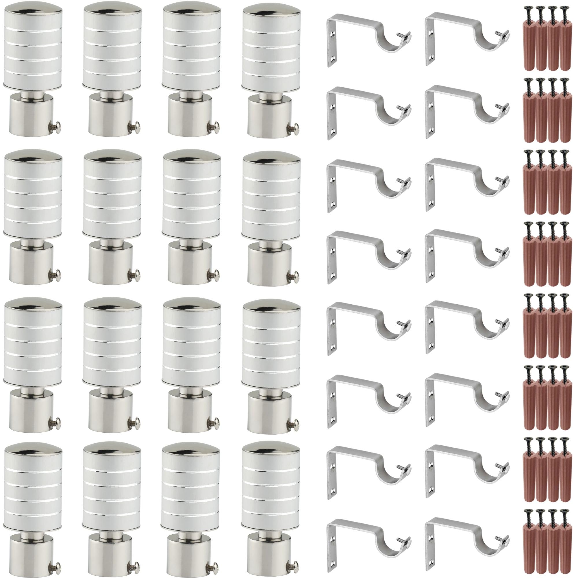 GRIVAN Stainless Steel Curtain Holder Set for Door Window Wall Suitable for 1 Inch Rod Curtain Bracket Support Knobs Accessories (Silver, Pair of 8)-image-40