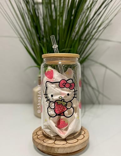 Kawaii Kitty  HK Kitty Kawaii Cup  HK 16 oz Cup  Strawberries Cup  Strawberry Cup  HK Kawaii Strawberry Cup  16 oz tumbler glass can