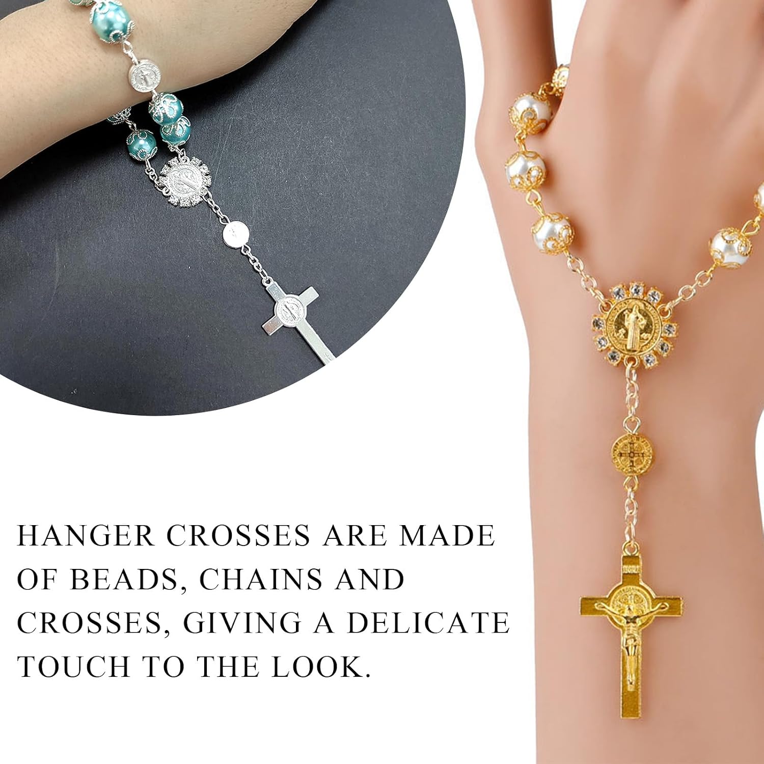 Car Rosary for Rearview Mirror, Personalized Blessing Hanging Pendant for Car Rear View Mirror, Cross Rosary Ornament Interior Decor for Most Vehicles, Car Accessories (Blue) image 4