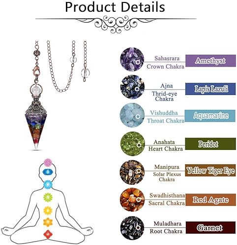 Miniatura 5 de Jovivi Péndulos de cristal curativo para adivinación radiestesia, 6 piedras hexagonales puntiagudas de resina con chip de resina Reiki Wicca