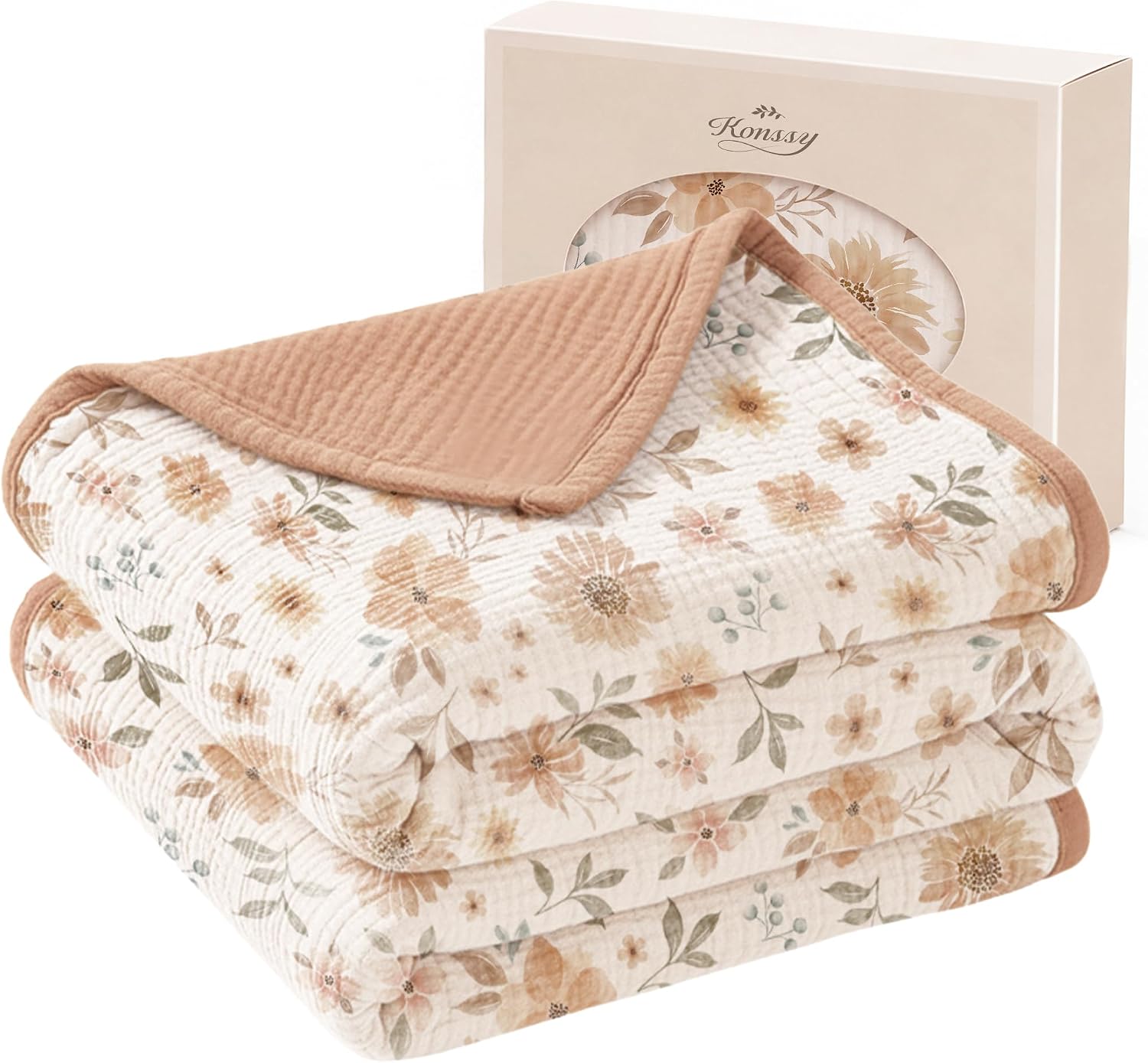 Konssy 100% Cotton Muslin Baby Blanket for Girls Boys, 47"x47"