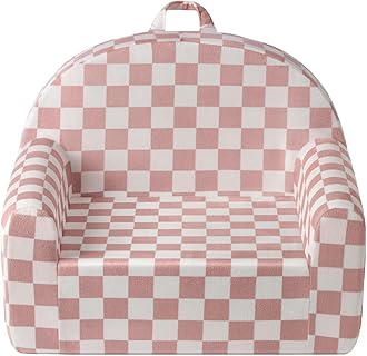 Blissful Diary Toddler Chair, Snuggly Soft Kids Sofa Chair, Supportive Toddler Couch for Boys and Girls, Kids Furniture for Baby Gift, Blush Checkered