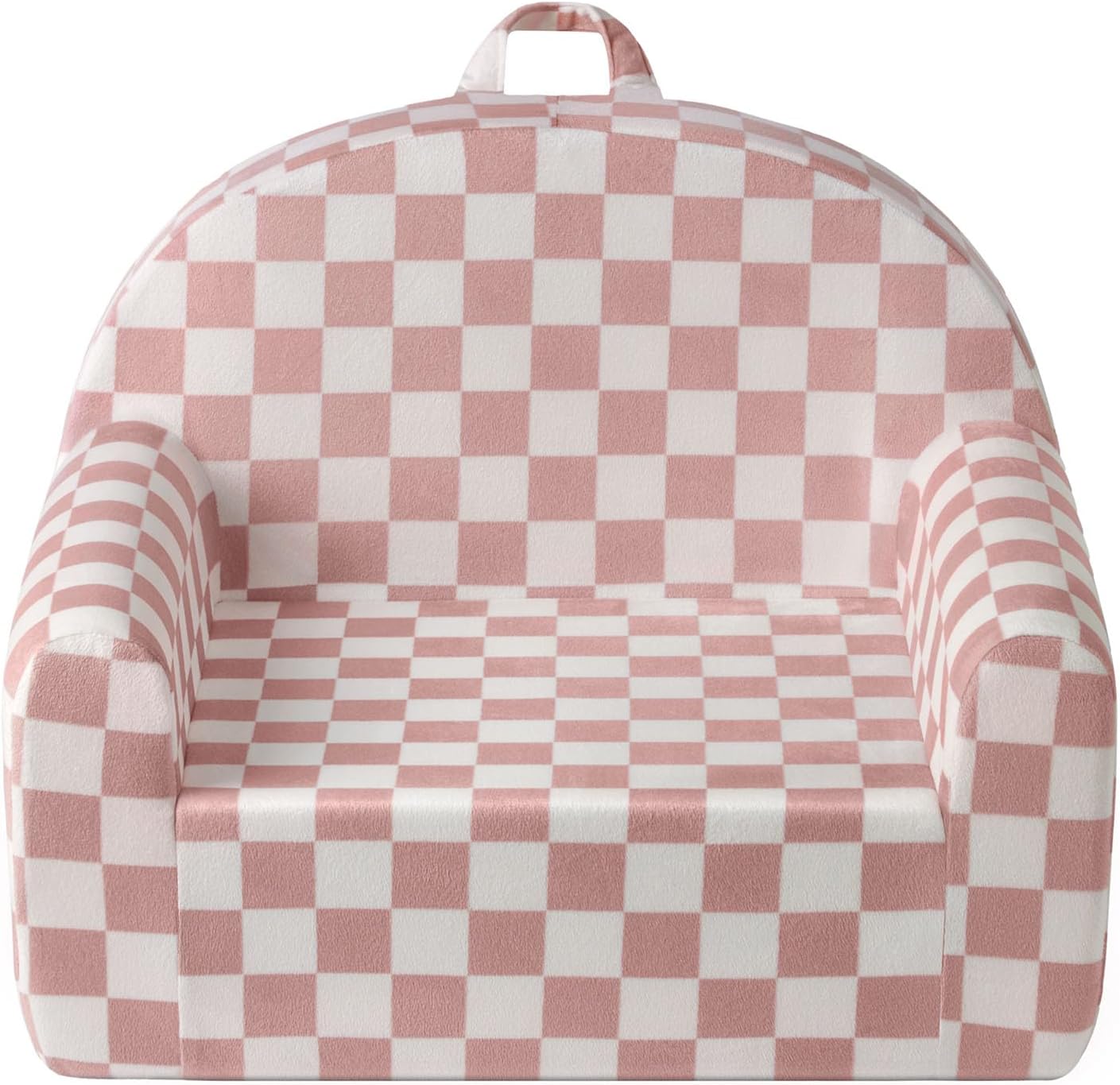 Blissful Diary Toddler Chair, Snuggly Soft Kids Sofa Chair, Supportive Toddler Couch for Boys and Girls, Kids Furniture for Baby Gift, Blush Checkered