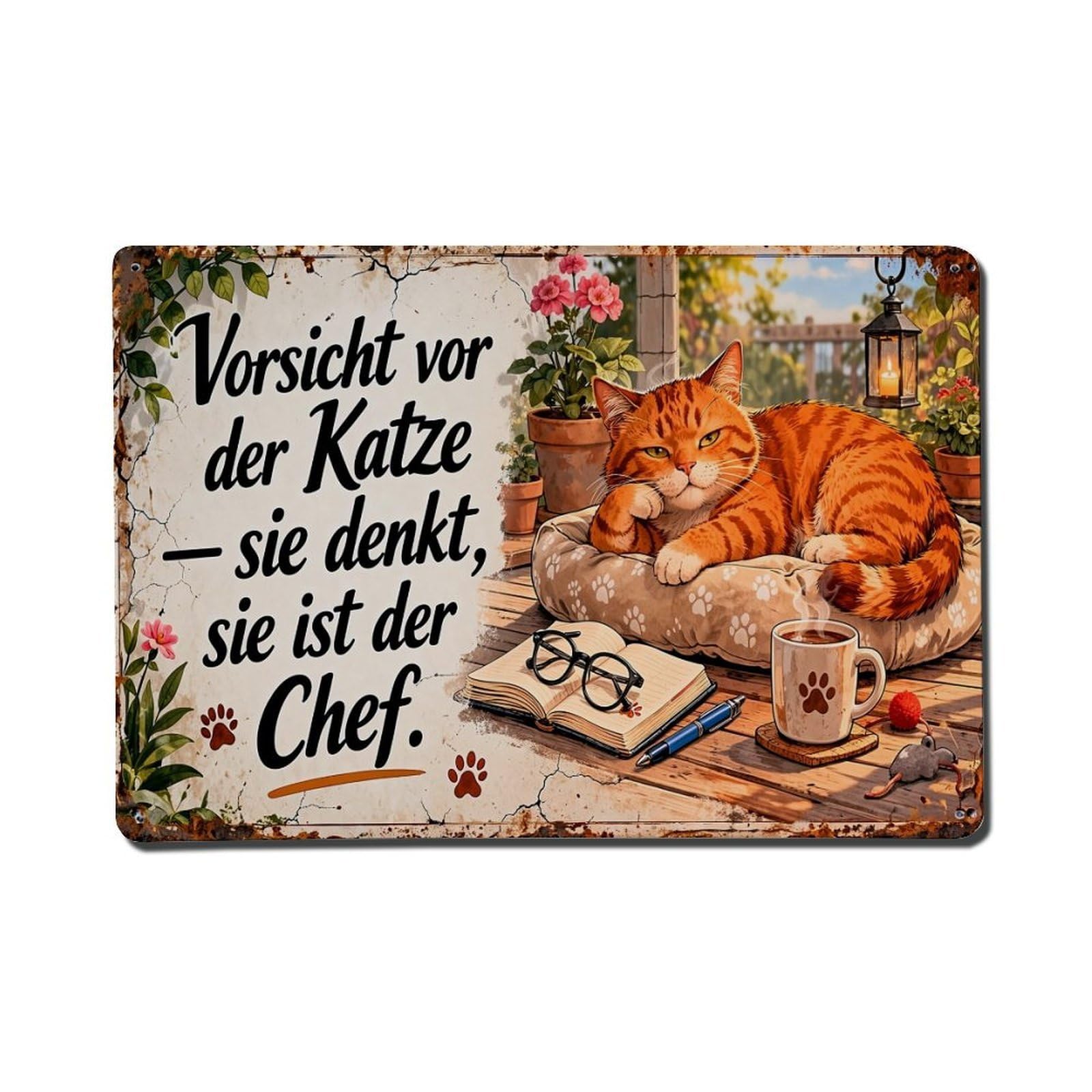 Cat Warning Sign Art Print Vintage Tin Sign Retro Metal Wall Decor Metal Poster, Home Bar Garage Farmhouse Cafe Wall Art Decoration 8x12Inches