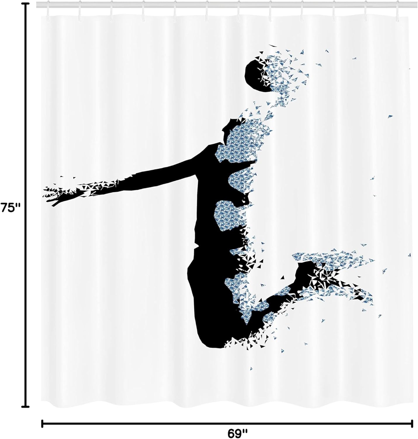 Ambesonne Sports Shower Curtain, Modern Basketball Player in Fractal Pattern Design Contemporary Interpretation, Cloth Fabric Bathroom Decor Set with Hooks, 69" W x 75" L, Pale Blue Black