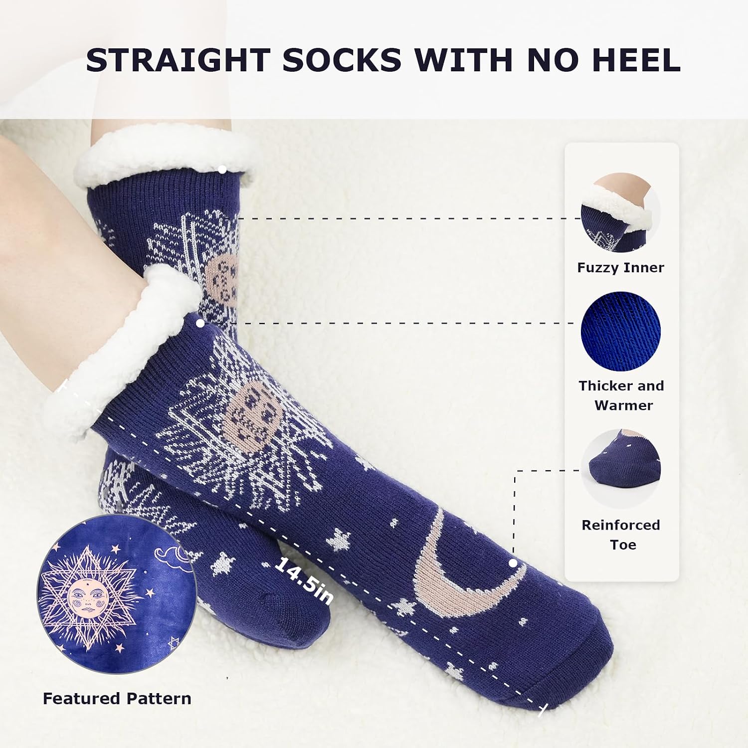 THREE POODLE Slipper Socks, Winter Warm Fuzzy Sherpa Socks, Non Slip Socks with Grips for Women Men Kids Christmas Gifts