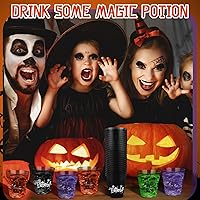 Vista 5 de Sunnyray 48 vasos de chupito de plástico para Halloween a granel de 2 onzas de plástico duro transparente, vasos desechables coloridos de sabor