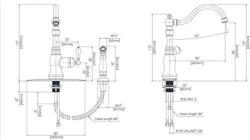 Miniatura 2 de Derengge KF-6832TB-BN - Grifo de cocina de níquel cepillado con rociador lateral, grifo de fregadero de cocina de una sola manija de 8 pulgadas con