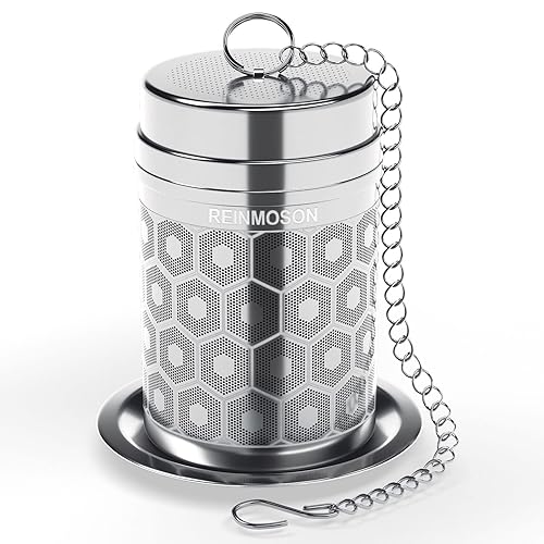 Reinmoson Tea Strainers for Loose Tea, Extra Fine Mesh Tea Infuser, 304 Stainless Steel & Updated Slim Threaded Lid, Loose Leaf Tea Steeper for Black Tea, Rooibos, etc - Small - 1 Pack