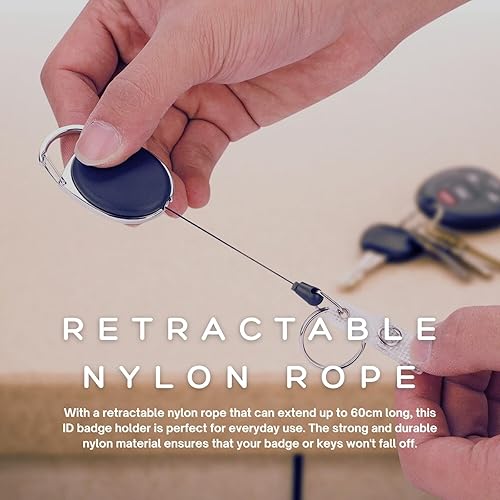 Miniatura 3 de Backlash - Llavero retráctil de cuerda de nailon para llavero de aro de identificación con carrete de identificación retráctil, mosquetón retráctil