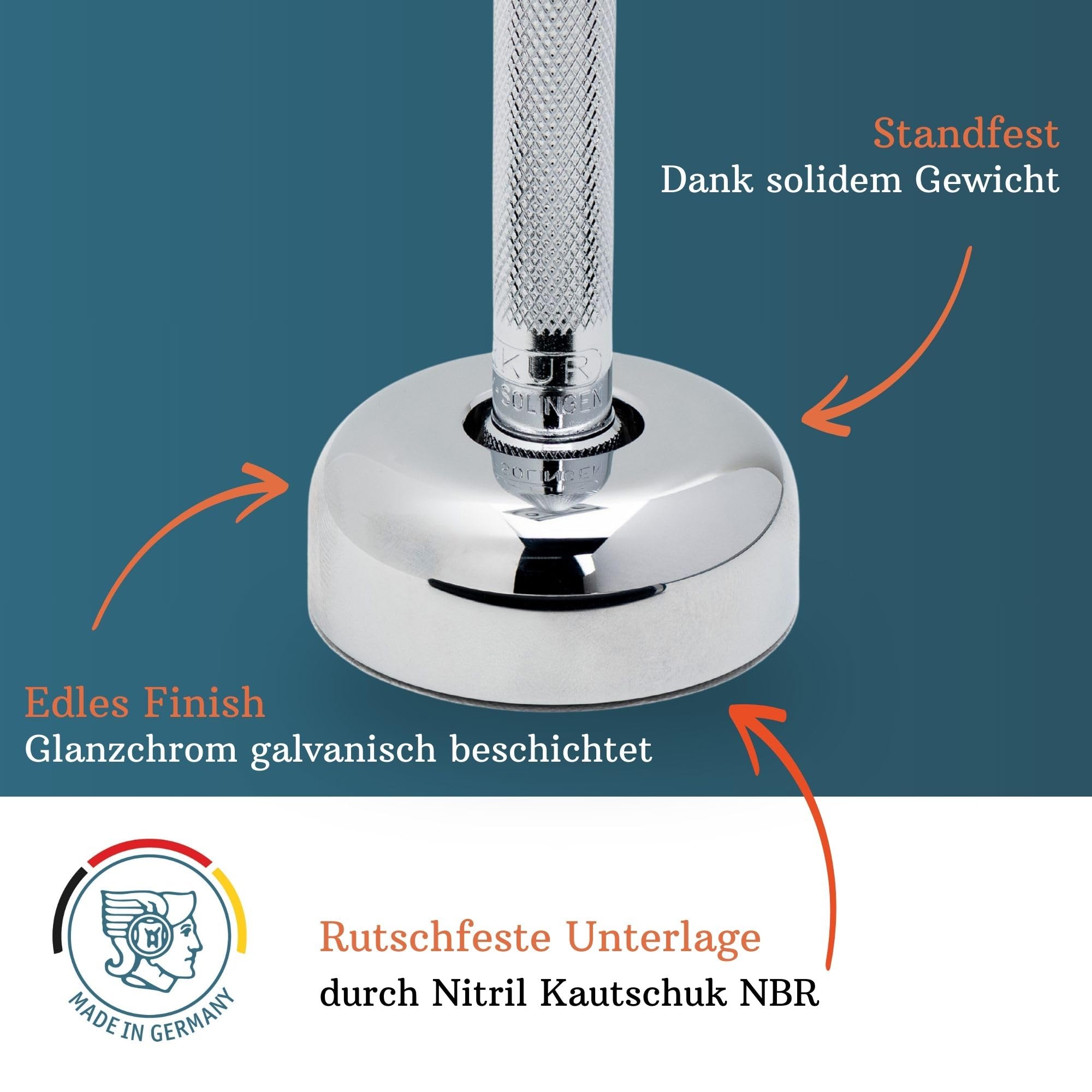 MERKUR 2381 Shaving Set with Stand Glossy Chrome | Three-Piece Razor with Straight Cut | Ideal for Wet Shaving | Die-Cast Zinc | Brass Handle | Made in Germany