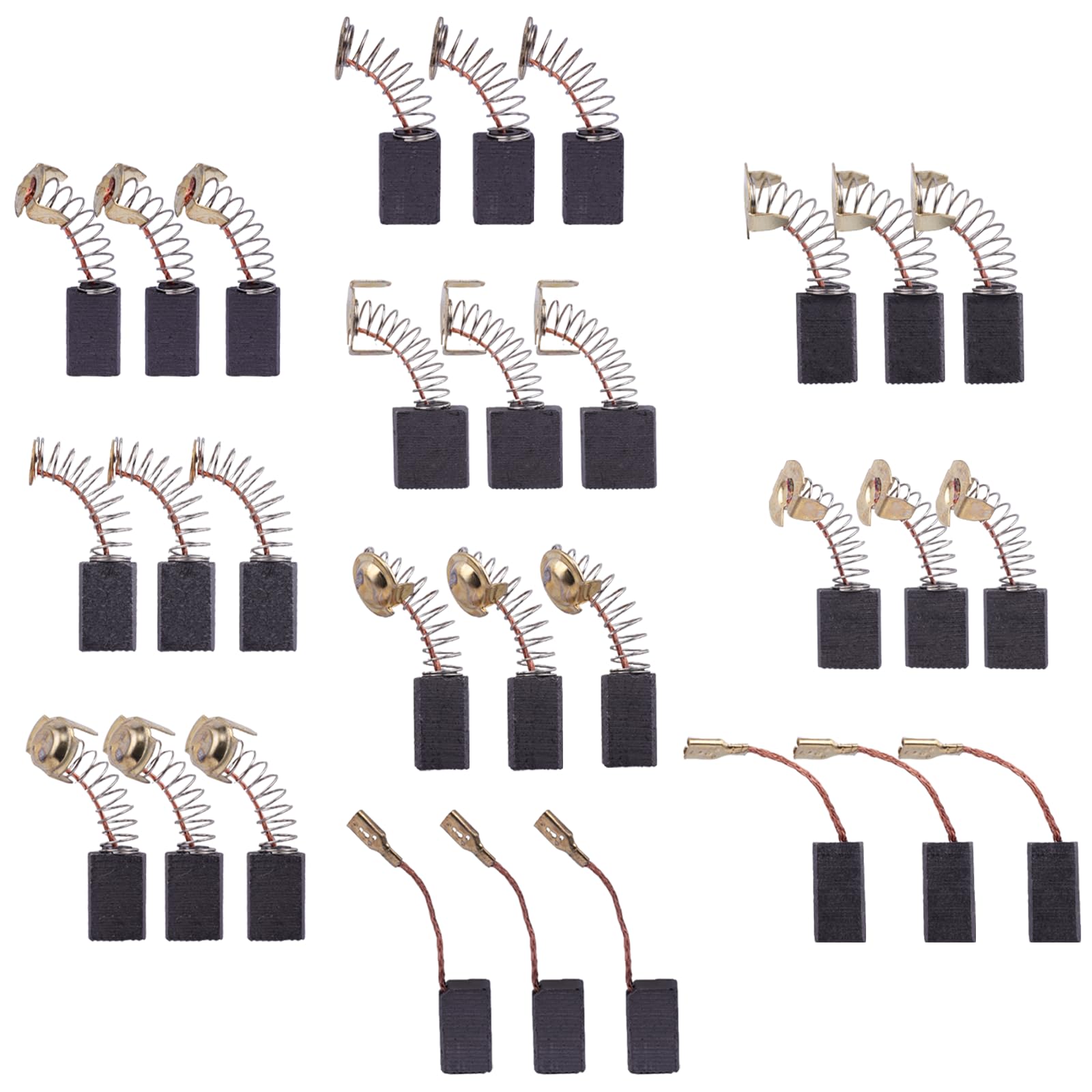 Electric Motor Carbon Brushes Kit 30pcs, 10 Sizes Replacement Brush Set for Power Tools, Angle Grinders, Electric Hammer Drills, Copper Graphite Brushes for Motor Repair and Maintenance