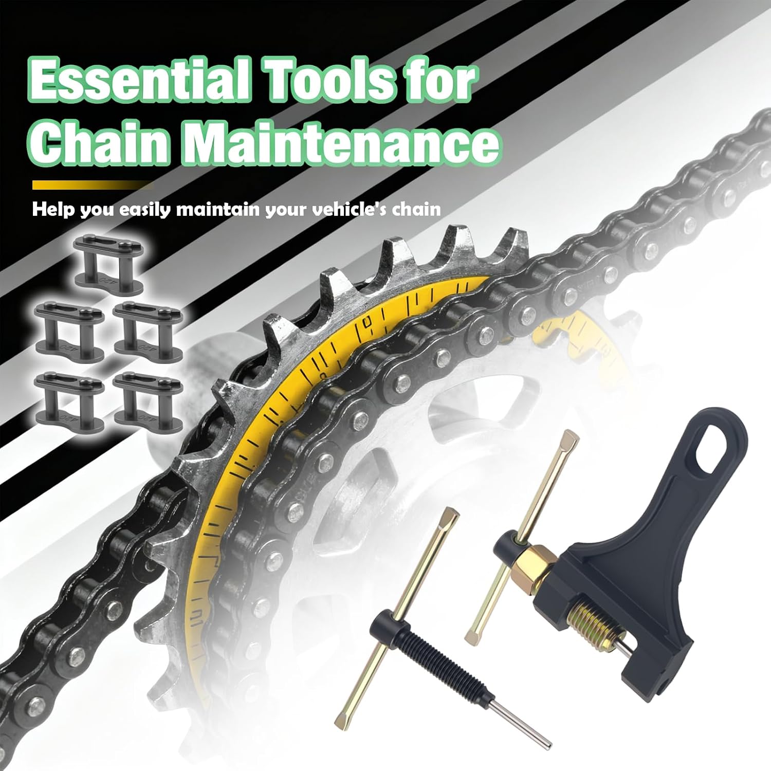 Motorcycle Chain Breaker with 420 Chain Master Link,Motorcycle Chains Tool Kit with Breaker Thimble,Professional Chains Removal Tool Kit for 530 525 520 428 420 415 410
