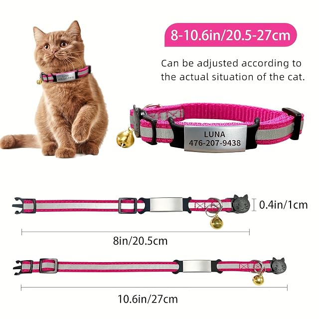 Foto 3 de 7 de Collar de Gato Grabado Personalizado, Etiqueta de identificación Deslizante para Mascotas