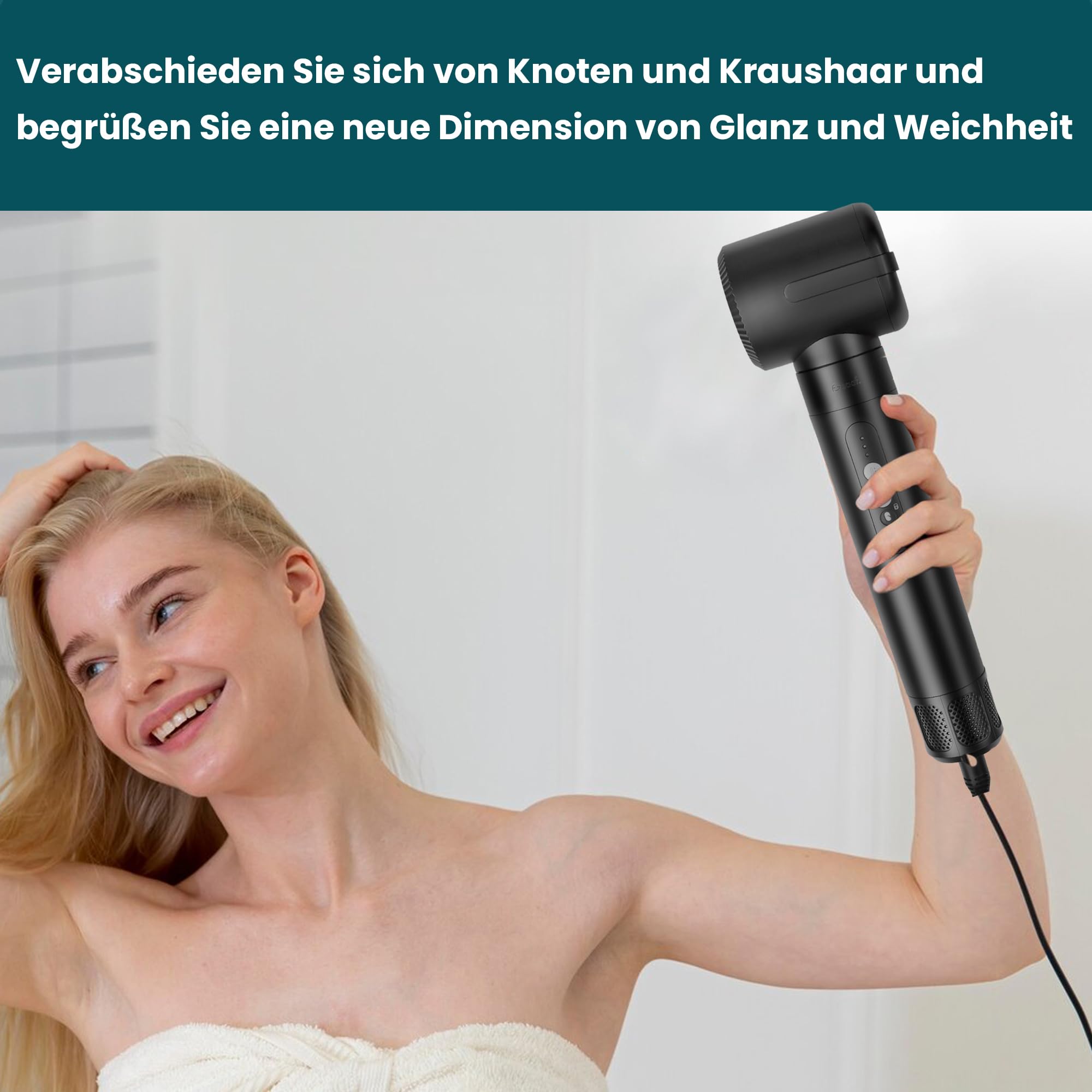 Saaf Föhnbürste 7-in-1 – 8-teiliges Airstyler Set – Föhn, Lockenbürste, Stylingbürste – Multistyler Hairwrap – Für Damen – Geschenkidee – Schwarz – Haar-Tool
