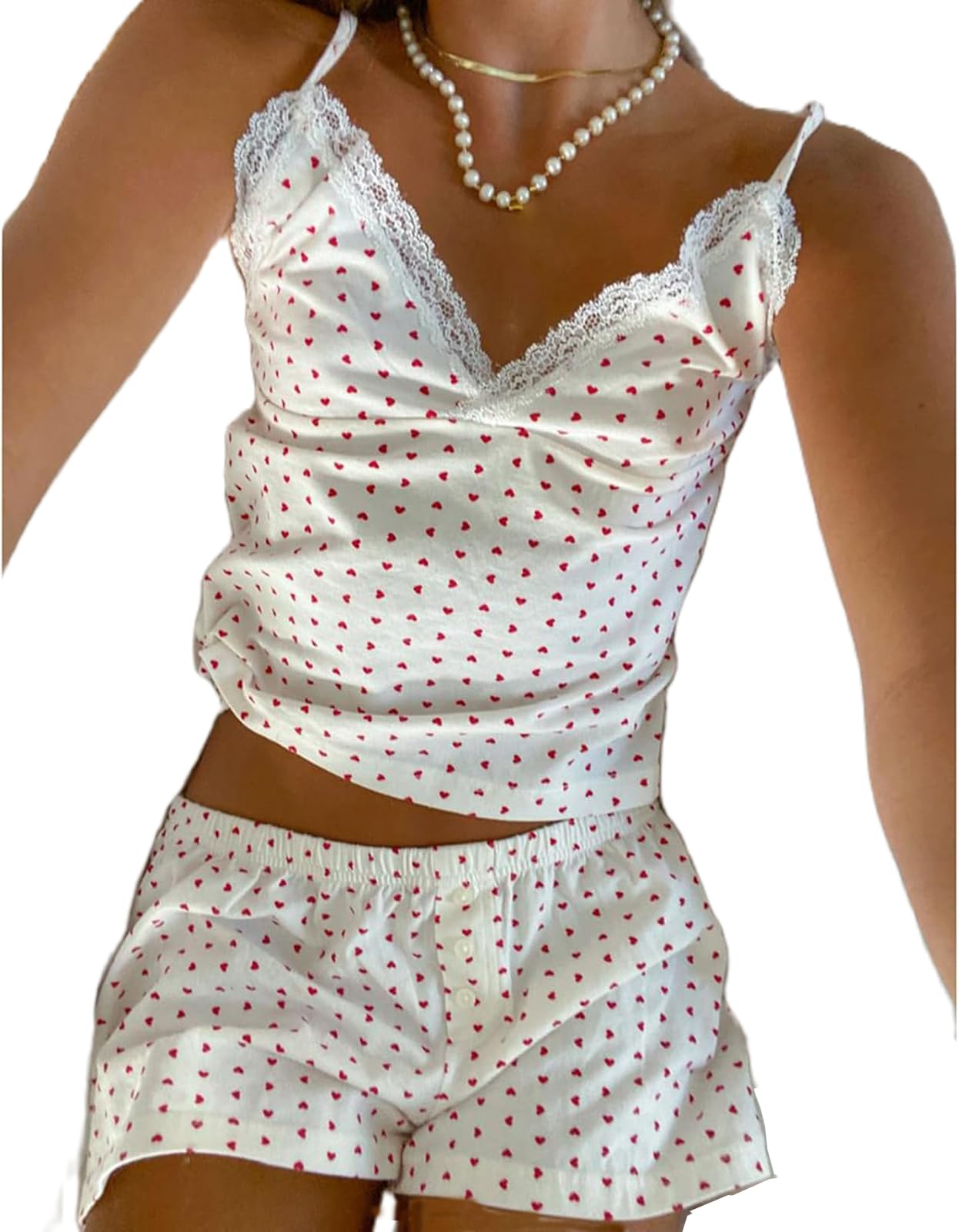Womens 2 Piece Pajamas Sets Y2k Cute Sleeveless Cami Tops and Shorts Matching Lounge Set Sleepwear
