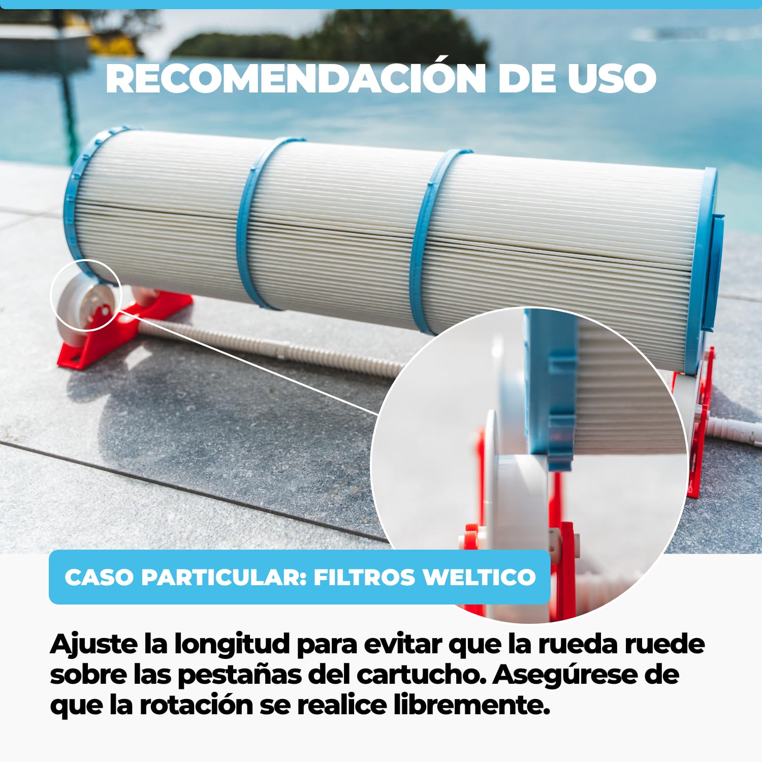 NODI Roller – Limpiador Rotativo de Cartuchos Filtro Piscina y SPA | Limpia en 1 Min | Ahorra 90% Agua | Limpio y Sin Esfuerzo | Compatible 95% Cartuchos | Chorro Potente o Hidrolimpiadora