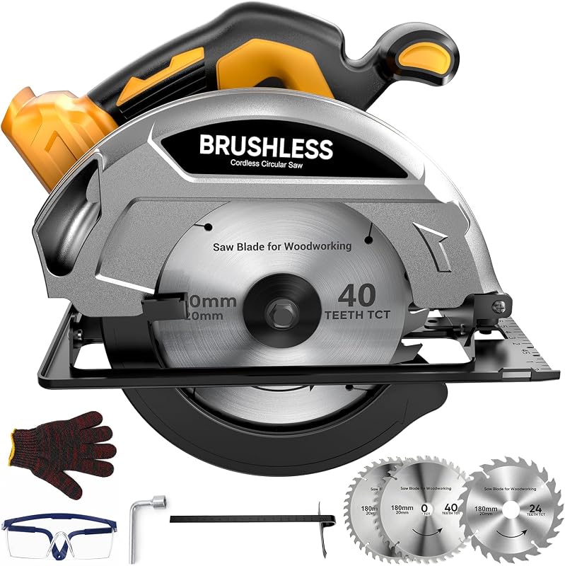 Sierra circular inalámbrica de 7 pulgadas compatible con batería DeWalt de 20 V (solo herramienta) | Sierra circular sin escobillas con 3 cuchillas de TCT (2×40 D y 1×24 D), bisel de 0-45° y profundidad de corte de 2-3/8"para proyectos de corte de madera y PVC