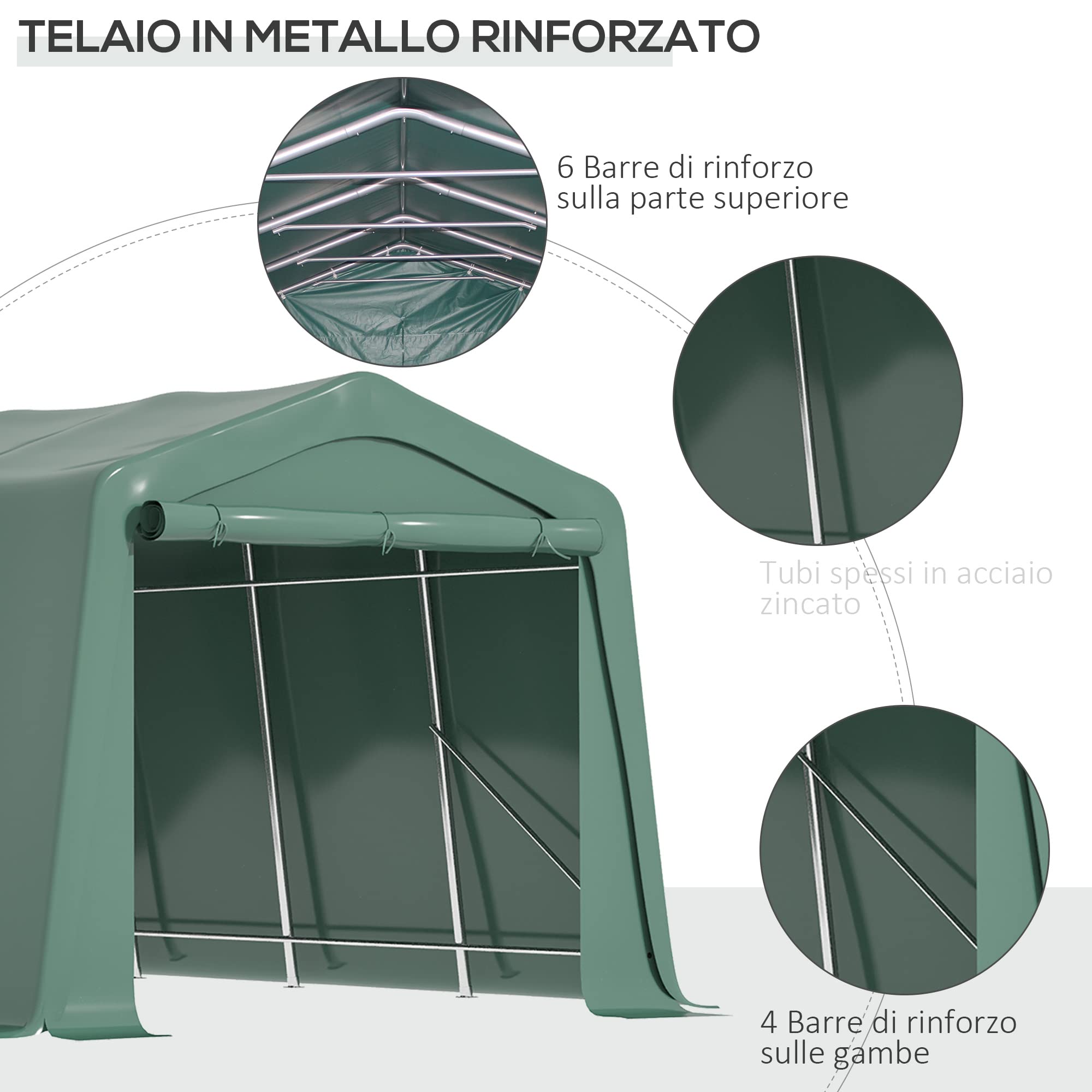 Outsunny Tendone Garage per Auto 6x3.1m in Acciaio e PVC con Ingresso a Doppia Cerniera e Picchetti, Verde Scuro