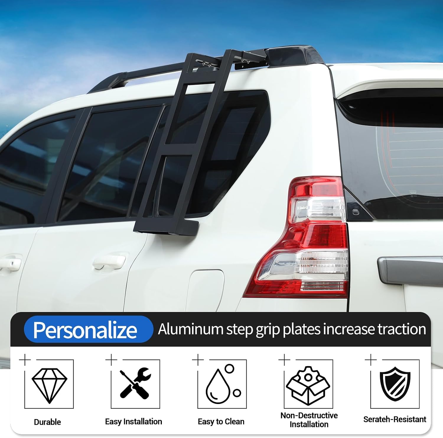 Rear Window Side Ladder Compatible with Toyota Land Cruiser Prado 150 2010-2023, Car Aluminum Roof Rack Ladder, Back Side Window Ladder Mount Bracket Accessories (Left Side)