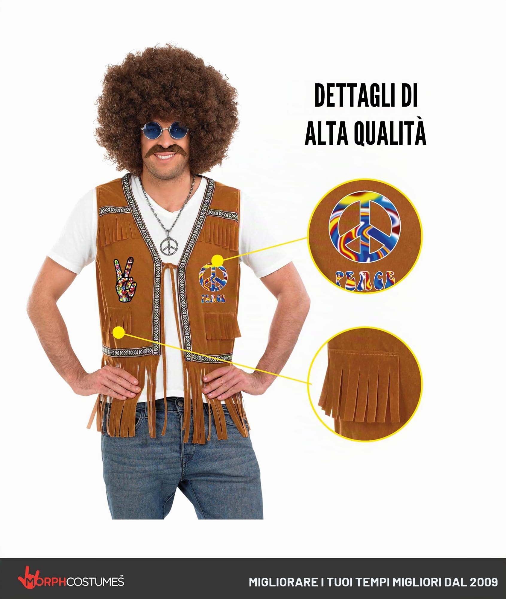 Fun Shack Gilet Hippie Uomo, Gilet Frange Hippie, Gilet Frange Anni 70, Gilet Con Frange Hippie, Costume Hippie Uomo, Costume Carnevale Hippie