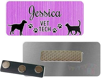 Standing Dog & Cat - Vet Tech - Purple - Personalized - Custom Name Tag - 1.25" x 3" 82NT