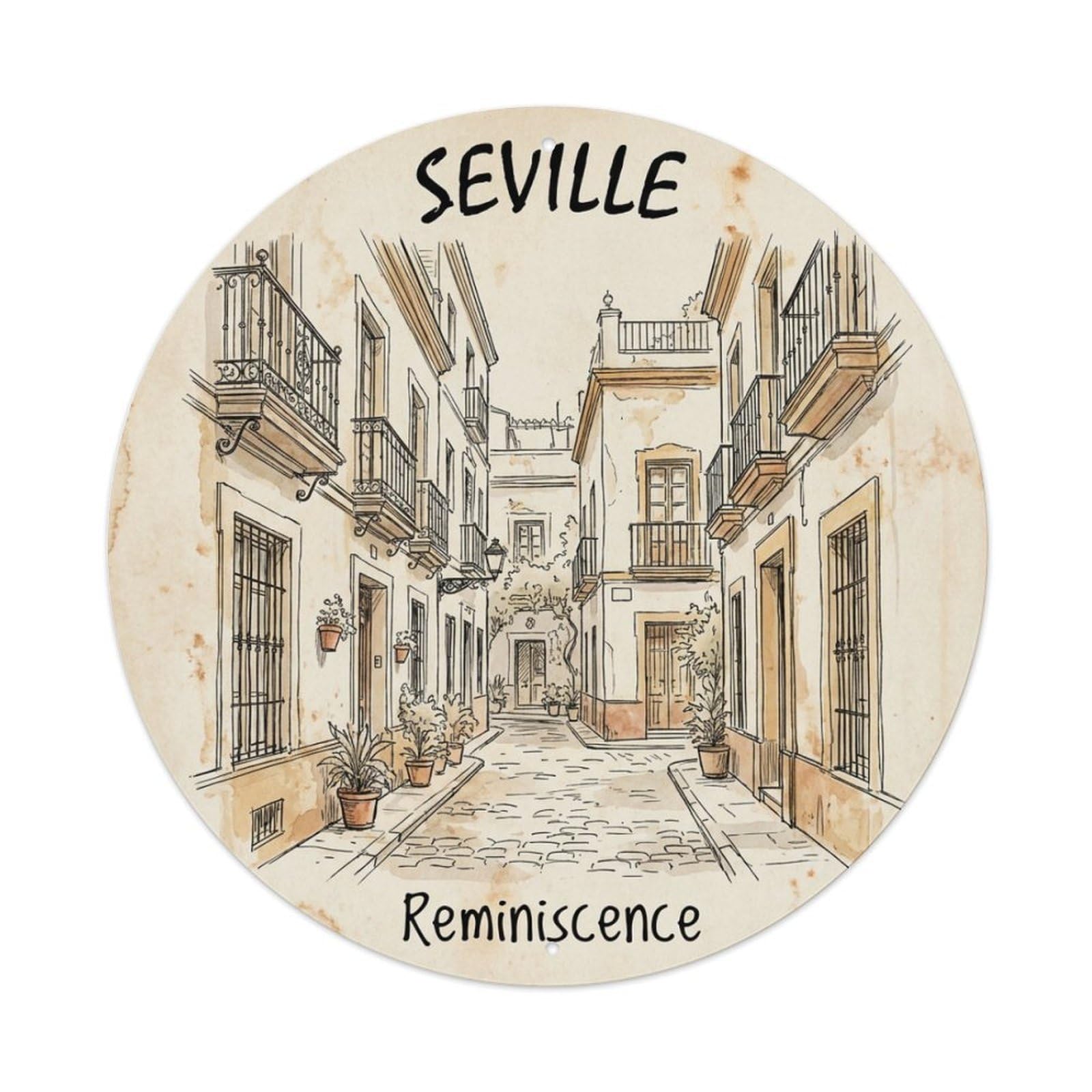 Vintage Travel Seville Spain History Vintage Metal Tin Sign Plaque Wall Decor for Cafe, Club Bar, Office, Garden Metal Poster 8x8Inch