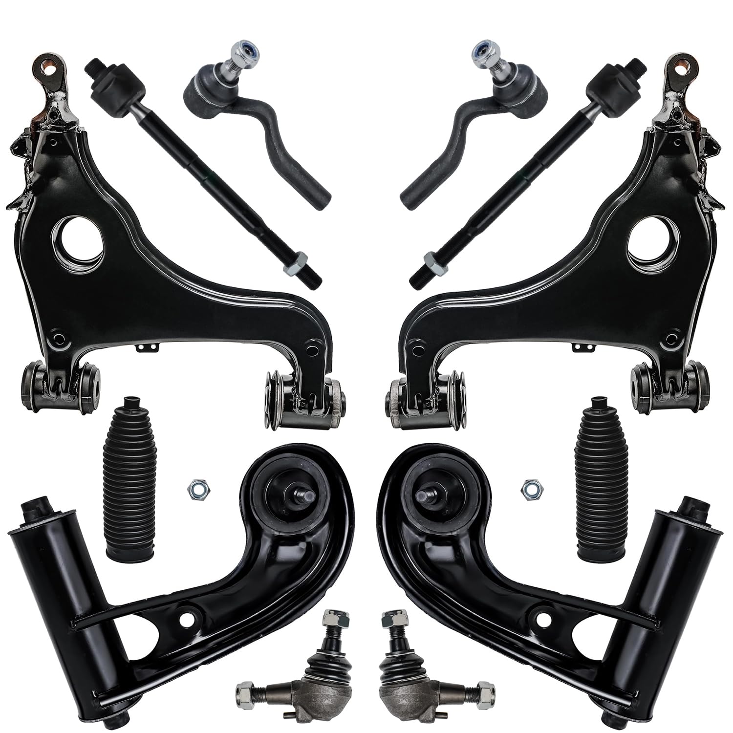 Detroit Axle - 12pc Front End Kit for Mercedes-Benz E55 AMG E320 E430 E420, 2 Lower Control Arms 2 Upper Control Arms with Ball Joint 2 Lower Ball Joints 4 Inner Outer Tie Rods 2 Boots Replacement