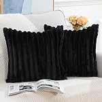 MADIZZ Set of 2 Faux Wool Plush Decorative Throw Pillow Covers 16x16 Inch Black Fluffy Striped Soft Decorative Cushion Cover for Sofa Bedroom Pillow Shell