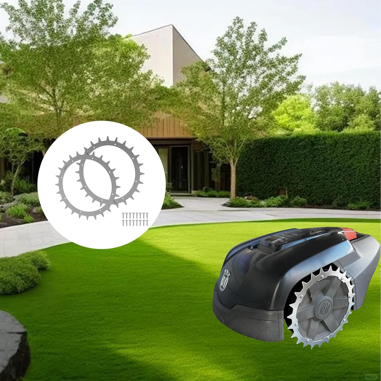 Chuancheng Lawnmower Anti Slip Spikes for Gardena R38Li, R40Li, R45Li, R50Li, R70Li, R80Li, for Husqvarna 305 308 105 (up to 2015) Robotic Lawn Mower, Enhanced Stability 2 Anti-Slip Spikes 16 Screws
