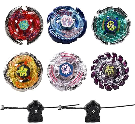 Gyros 6 Pack Bey Burst Battling Tops Metal Fusion Starter Set with Stickers Two Launchers