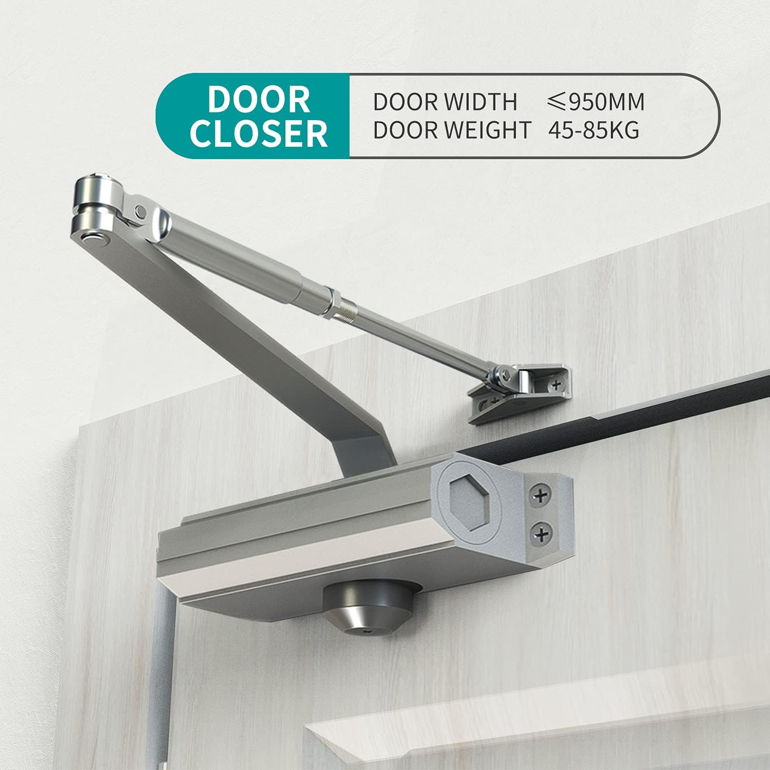 Automatic Door Closer Heavy Duty Fire Prevention Spring Hydraulic Aluminum Alloy Surface Mounted Residential Commercial Grade Door Closer Adjustable Speed Door Weights 99-187 Lbs Size2-Silver