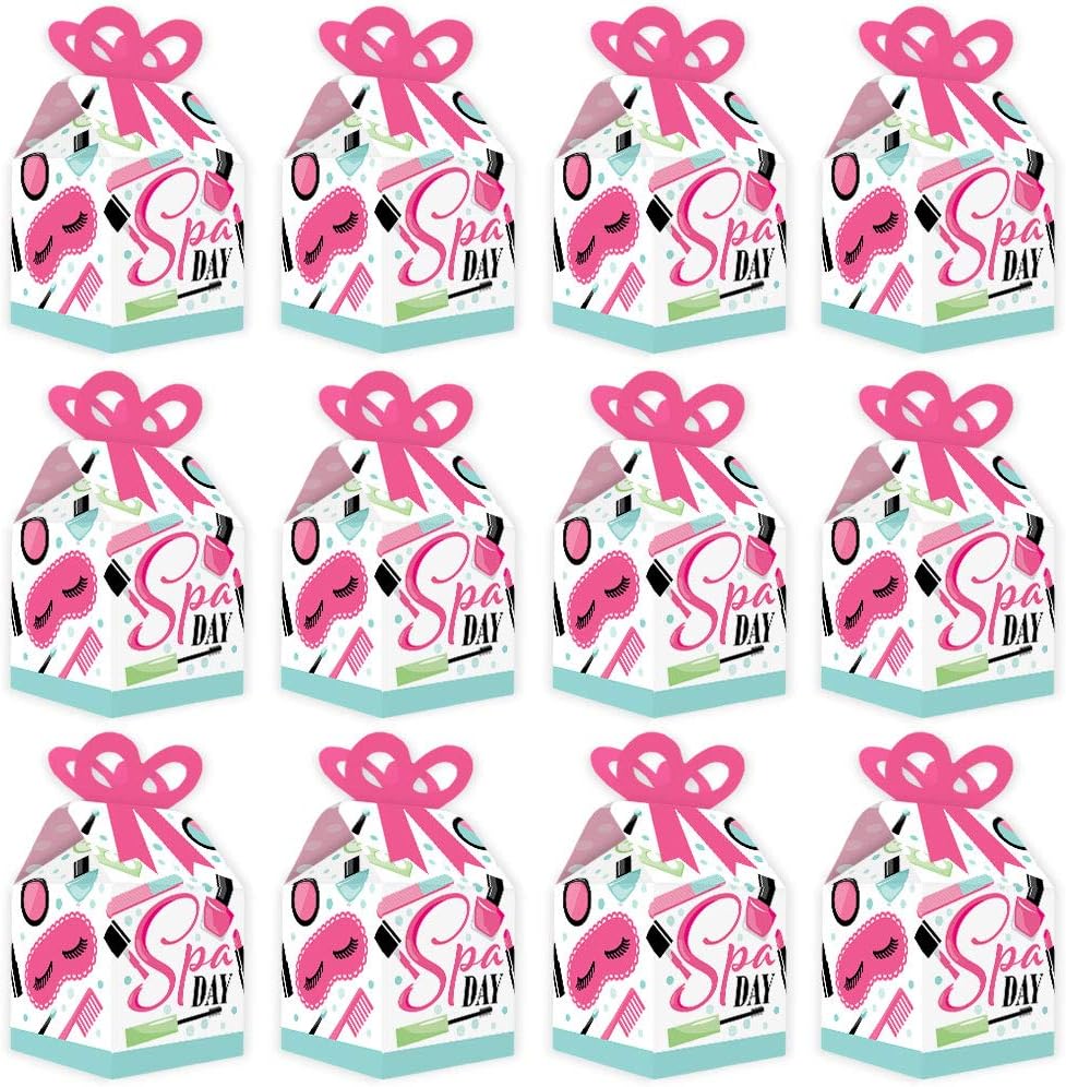 Big Dot of Happiness Spa Day - Square Favor Gift Boxes - Girls Makeup Party Bow Boxes - Set of 12 - Image 5