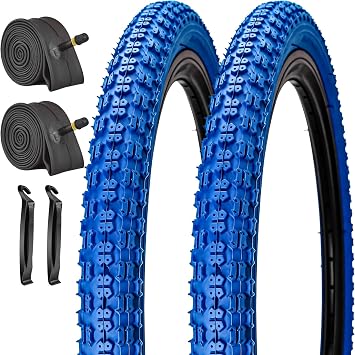 2 Pack 20x1.75 Bike Tire and Tubes, 20 Inch Bike Tires Colorful White Blue Green Red for Kids Bicycle BMX Tires with AV 32mm Vavles Suitable for BMX Hybrid Trail Urban Bicycles