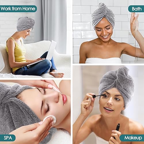 Miniatura 8 de Jeffsun - Toallas de pelo de microfibra para mujeres y niñas pequeñas envoltura de toalla de pelo antiencrespamiento turbante de pelo de secado