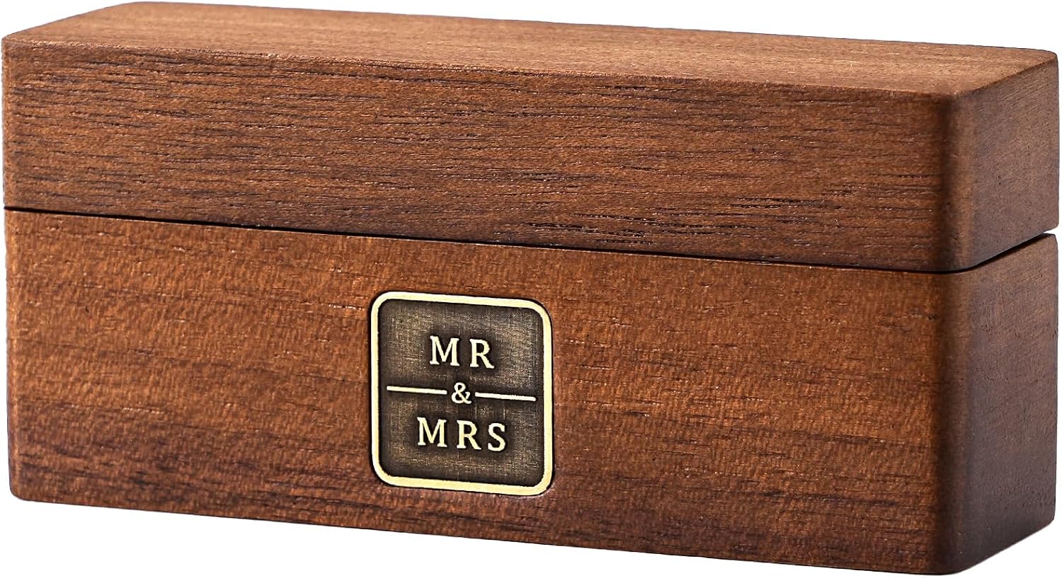 KWOOD Personalized Wooden Ring Box with Brass Inlay, Engraved “MR & MRS” Double Ring Holder, Wedding Ceremony Ring Holder, Anniversary Birthday Gift Idea