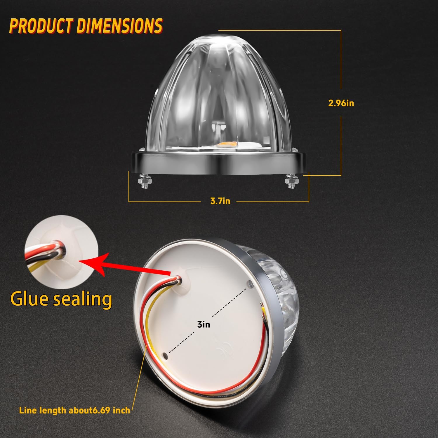 4Pcs Super Bright Watermelon LED Side Marker Clearance Turn Signal Tail Top Cap Roof Lights 12V-24V with Bracket for Kenworth Peterbilt Freightliner Trailer Truck Heavy-duty Truck Van, 3 LIGHT MODES