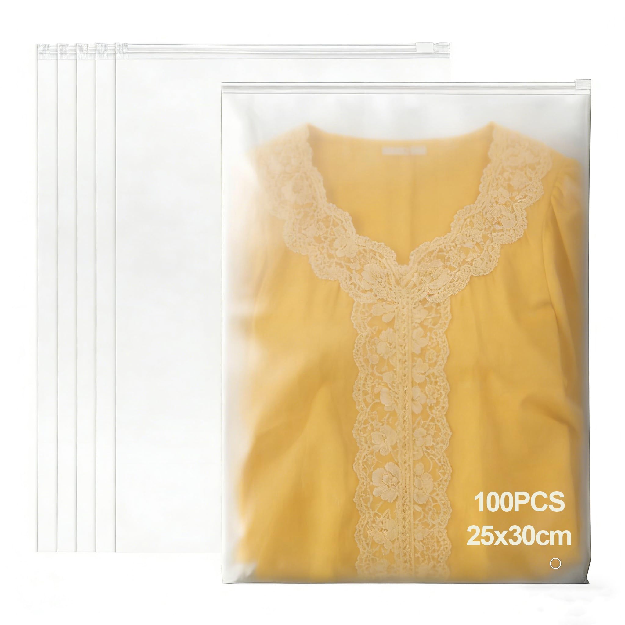 100 bolsas esmeriladas para ropa de 25x30 cm con cierre hermético de cremallera