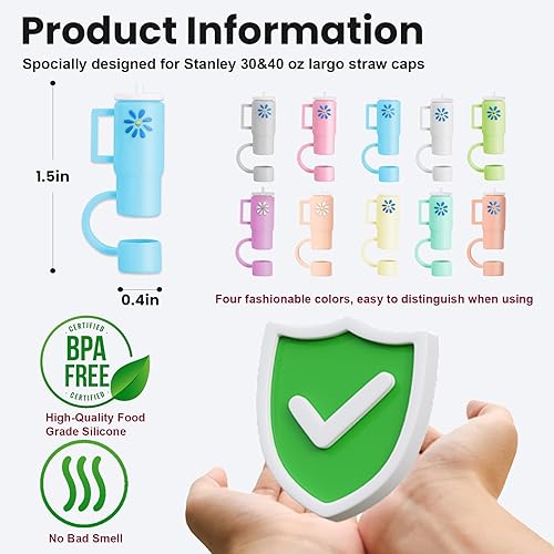 Miniatura 3 de 10 fundas de popote para Stanley, fundas de paja de silicona para todos los popotes de 0.354-0.394 in, cubiertas de popote reutilizables compatibles
