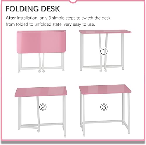 Miniatura 128 de 4NM Escritorio plegable pequeño de 31.6 pulgadas, escritorio plegable de oficina en casa, mesa de estudio para dormitorio pequeño que ahorra natural