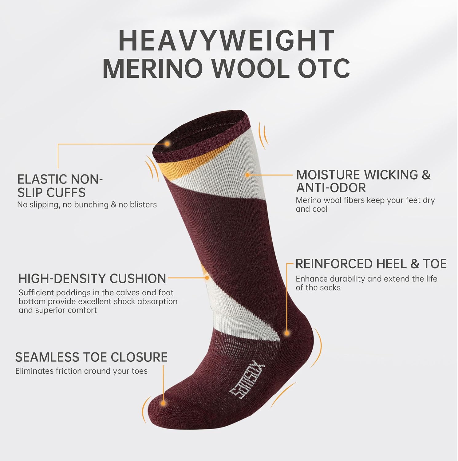 SAMSOX 2-Pair Kids Merino Wool Ski Socks, Made in USA Heavyweight Full Cushion, Toddler Snowboard Socks for Boys Girls