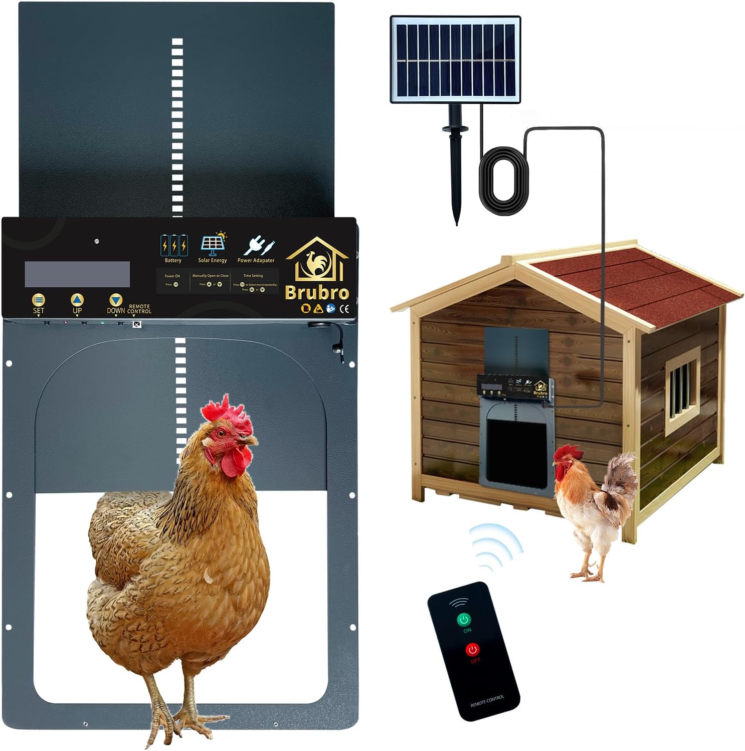 Brubro Automatic Chicken Coop Door Solar Powered with Timer