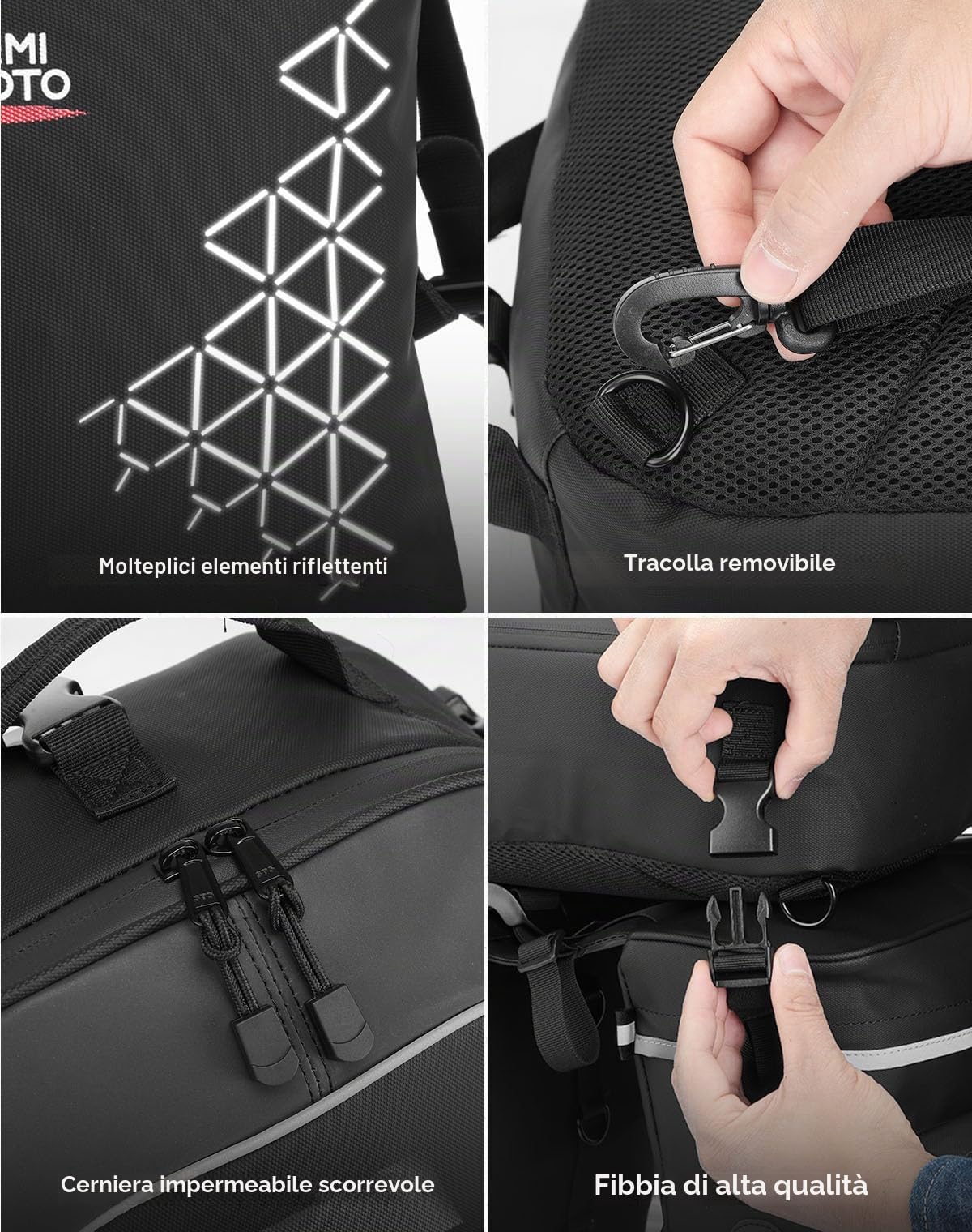 KEMIMOTO Borsa Bici 3 in 1, 52L Borse Bici Posteriore Laterali con Copertura Antipioggia, Borse per Bicicletta Posteriori Impermeabile, Nero