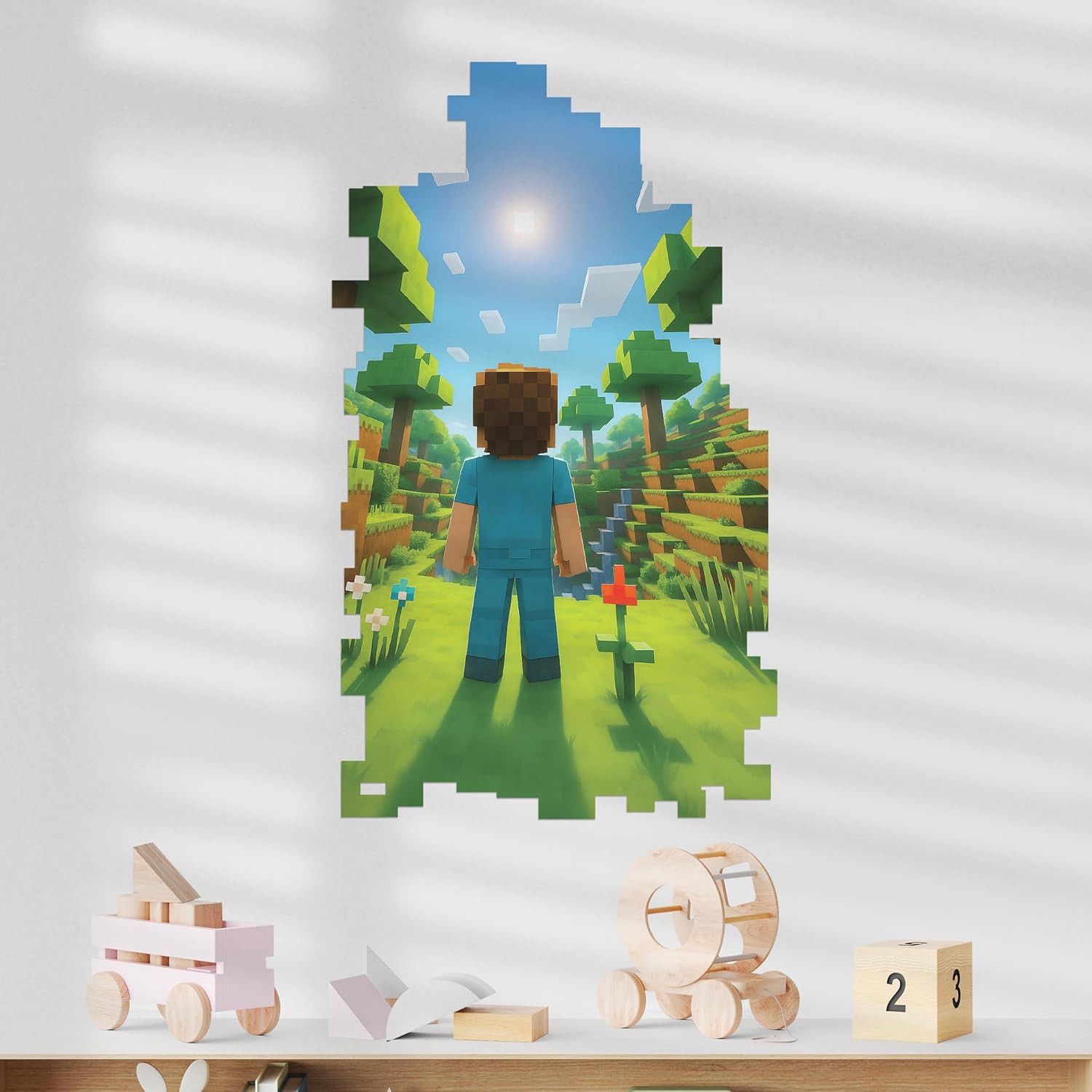 CRYPTONITE Personalized Video Game Wall Decal for Kids | Classic Pixel Style Landscape Wall Sticker | Boys Room Decor for Nursery, Bedroom & Playroom (Pixel Boy, Wide 25" x 42" Height)