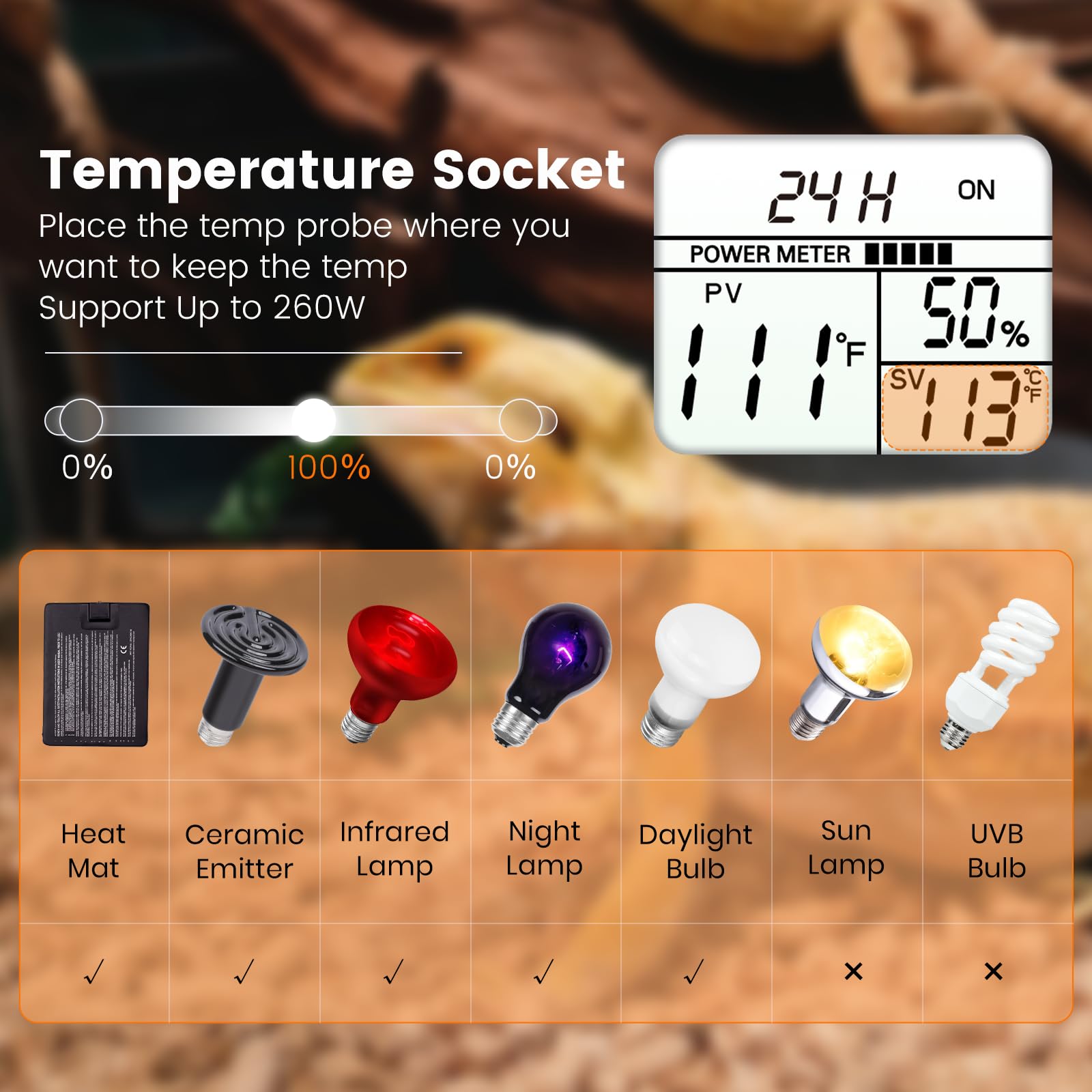 2 in 1 Reptile Dimming Thermostat with 2 Socket for Timer & Heating Control, Thermostat for Reptile Heat Lamp Heat Pad, PID Temperature Controller, Memory Function, ℉/℃ - image 5