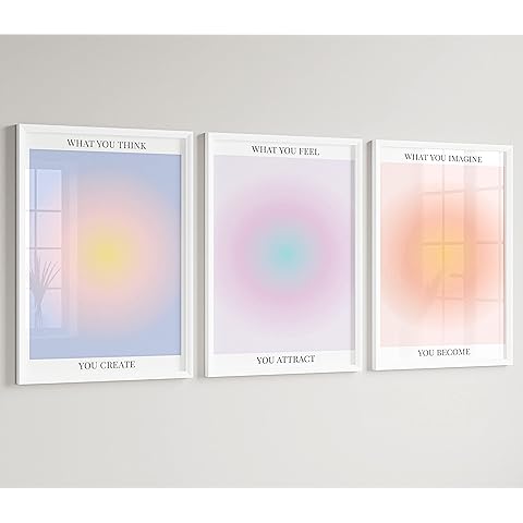 Colorful Abstract Aura Posters for Room Aesthetic 3 Piece Aura Gradient Spiritual Affirmation Canvas Wall Art Positive Energy Painting Danish Pastel Room Wall Decor for Bedroom Yoga 12x16in Unframed