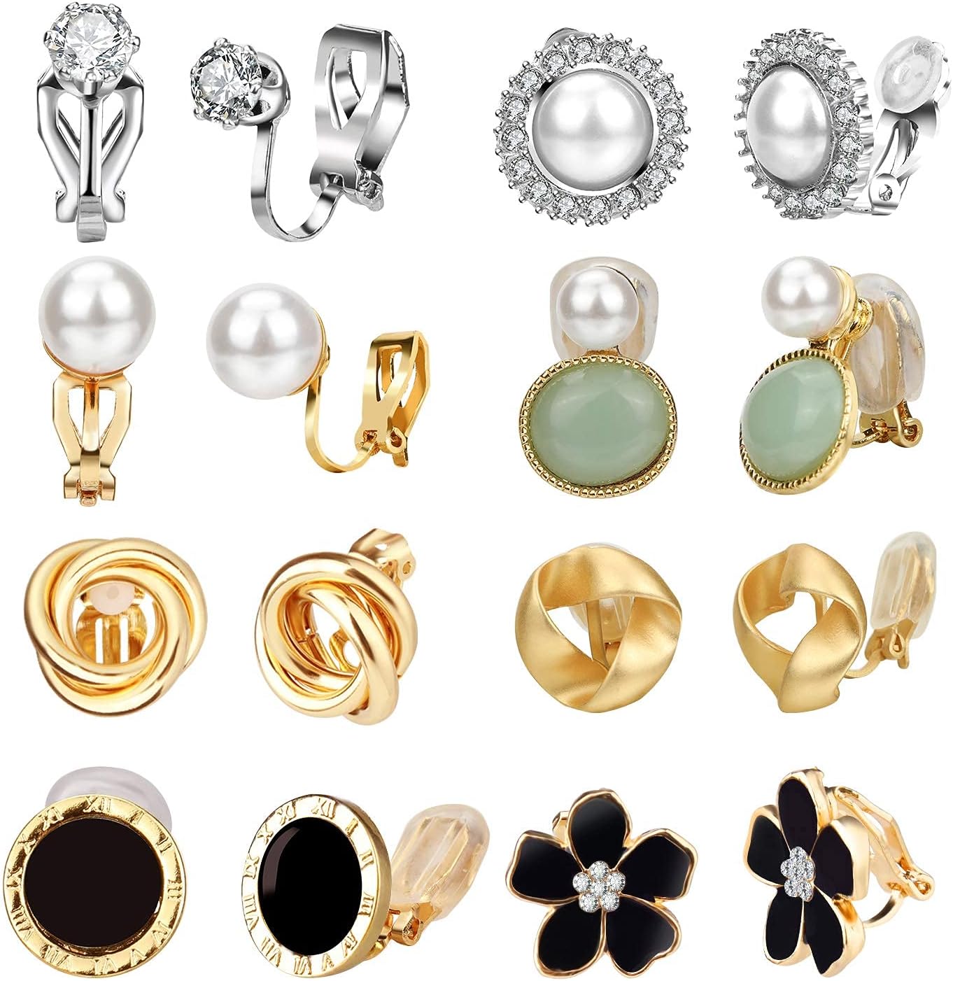 Defrsk8 Pairs Clip Earrings for Women Clip On Earrings Mothers Day Gift Non Pierced Rose Flower CZ Knot Hypoallergenic Earrings for Women Girls Jewelry