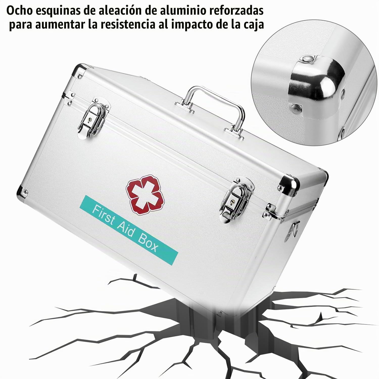 QWORK® Gran botiquin aleación Aluminio, 40.5 x 22 x 23 cm Caja medicamentos con Cerradura