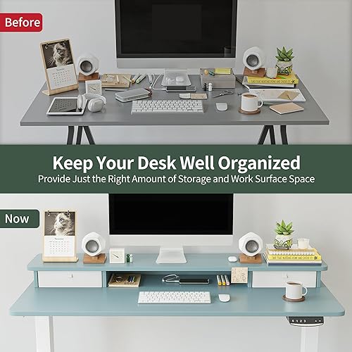 Miniatura 9 de FEZIBO 48 x 24 Inch Height Adjustable Electric Standing Desk with Double Drawer, Stand Up Desk with Storage Shelf, Sit Stand Desk, Blue