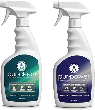 EvaClean PurClean & PurPower Ready to Use, 1 All Purpose Cleaner & 1 Heavy Duty Degreaser, 32 FL Oz. Each, Biodegradable, Non-Butyl, Multi-Surface Cleaning & Degreasing for Facilities & Industry